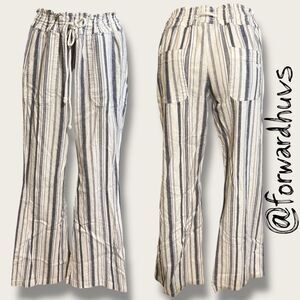 Roxy Oceanside Flared Linen White & Blue Stripe Pants Size XL - MEASUREMENTS